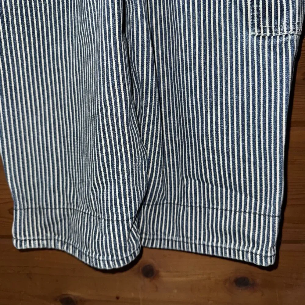 OshKosh B'gosh Vintage Blue and White Striped Conductor Kids Overalls Size 2T